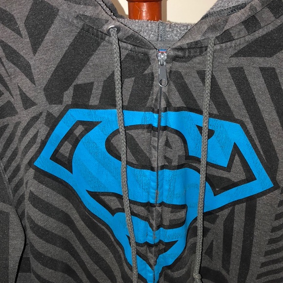 Gray and Black Superman Zip Up Hoodie Blue Logo - Picture 2 of 3